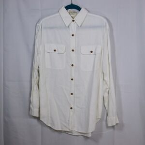 Kikomo Button Down Shirt Mens Large White Linen Blend Long Sleeve Utility Safari